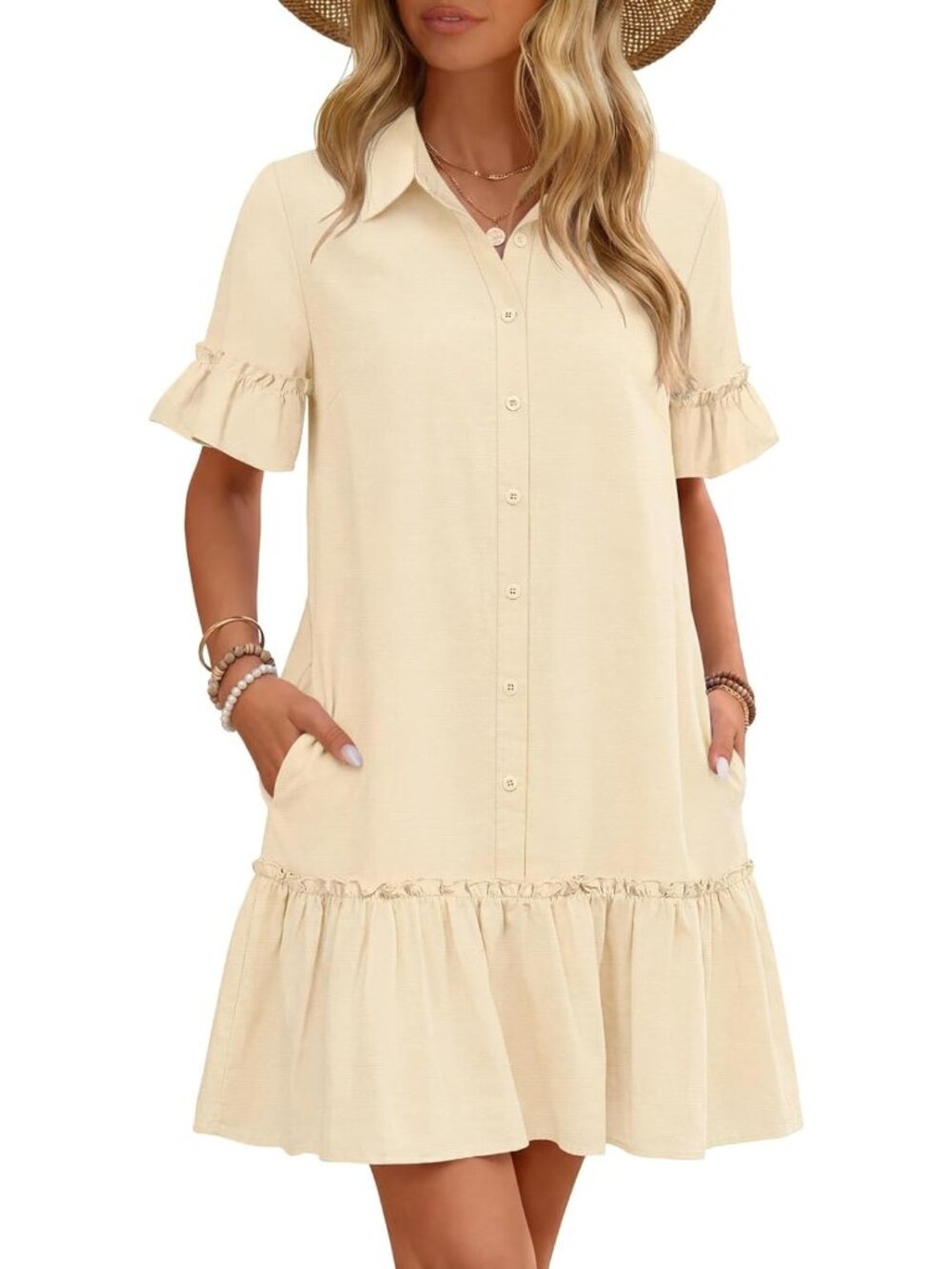 Summer Casual Button Down Mini Dress | Women's Shift T-Shirt Dress, Perfect for